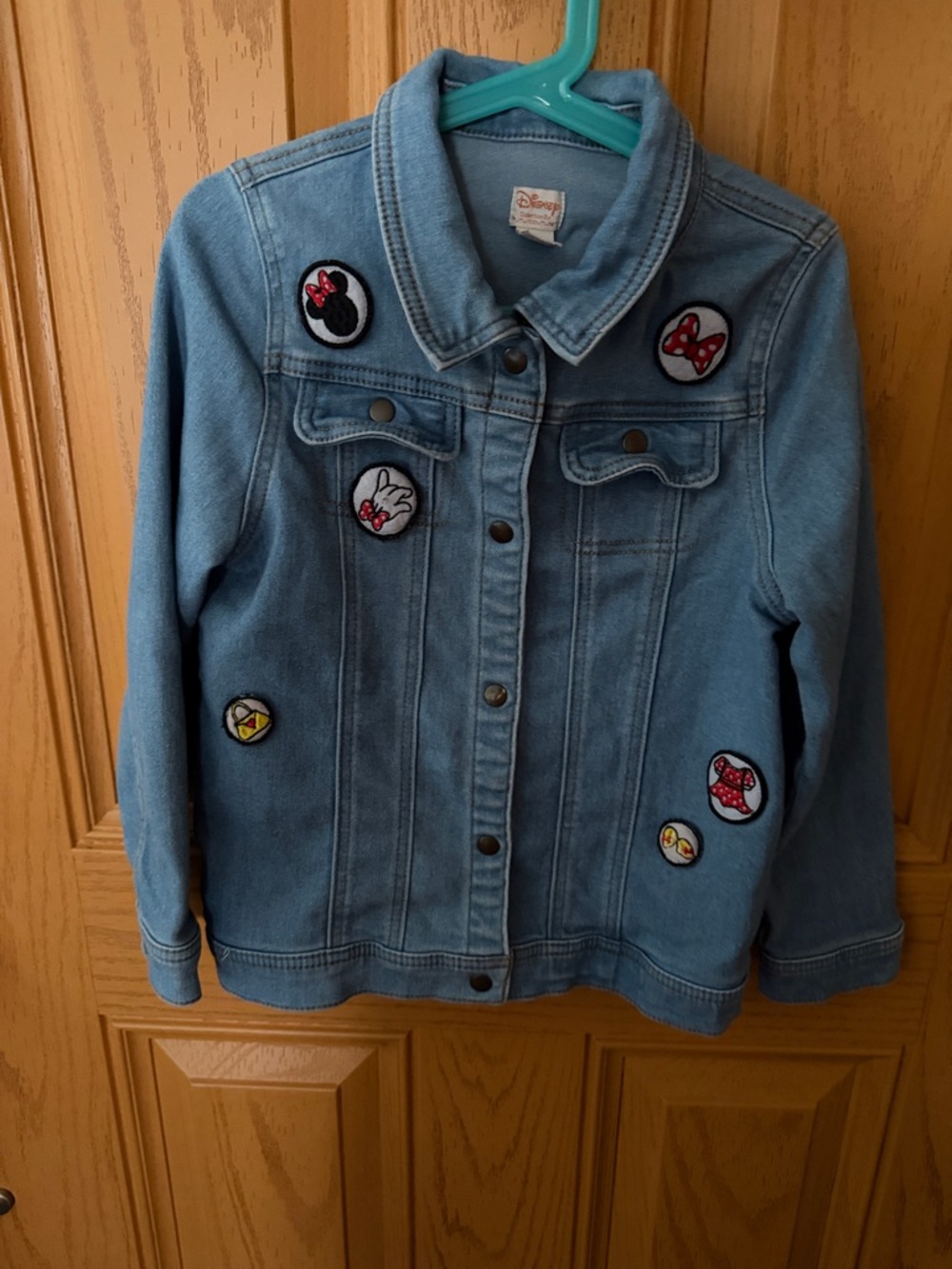 Girls Disney Light Blue Denim Jacket with Minnie Patches Size 10